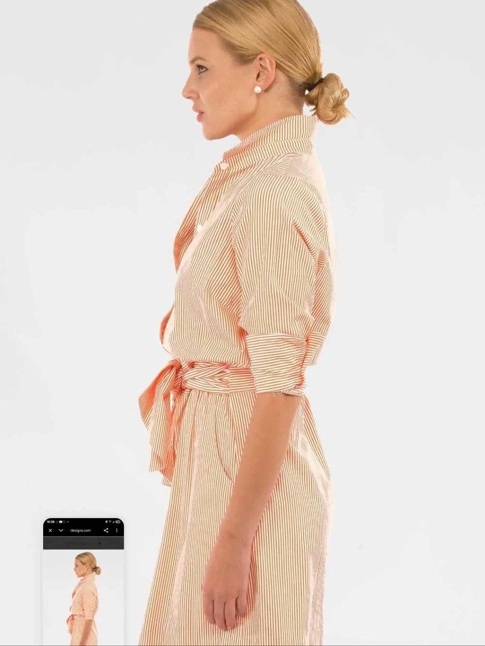 Gretchen Scott Designs Peach-Striped Tie-Waist Shirt Dress